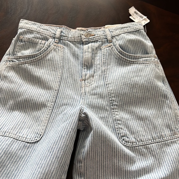 Free People Piper Striped Print Mid Rise Cropped Wide Leg Jeans - Picture 12 of 16